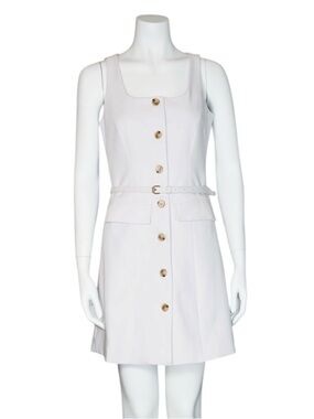 Saks Fifth Avenue Sleeveless Button-Front Off White Dress with Belt Size X-Small